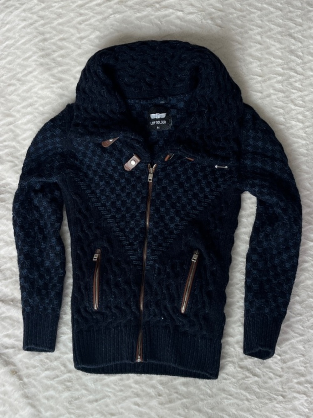 Loft Nelson Women's Navy Cable Knit Zip Cardigan Sweater
